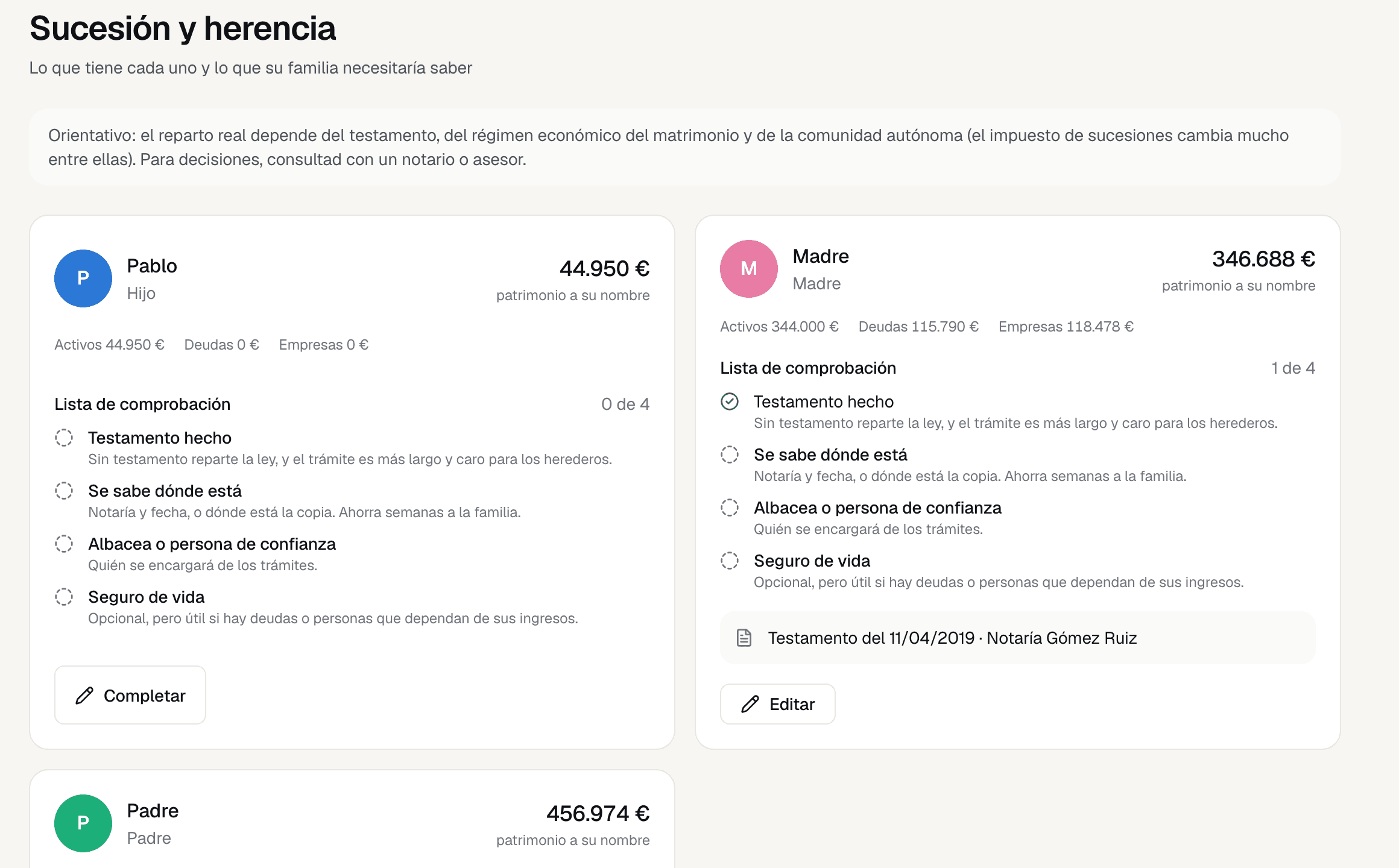 Lo que tiene cada uno y lo que conviene tener preparado para la sucesión